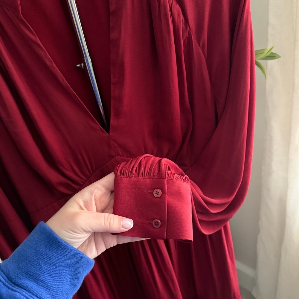 Banana Republic Red Maroon Satin Long Sleeve Mini Dress Small - Picture 5 of 11